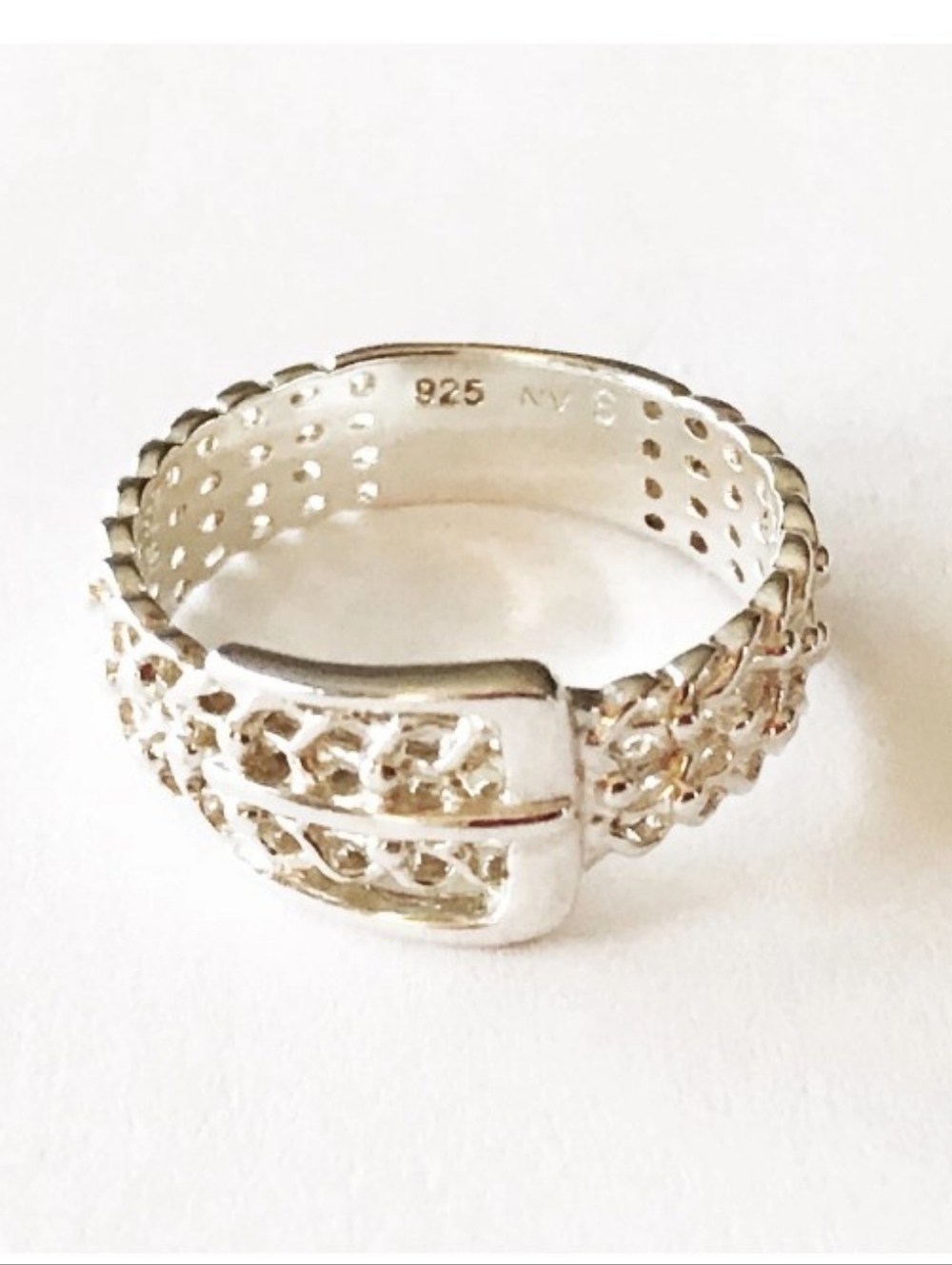 NV Marked 925 Sterling Silver Belt Buckle Ring With A Mesh Band Size 8.5